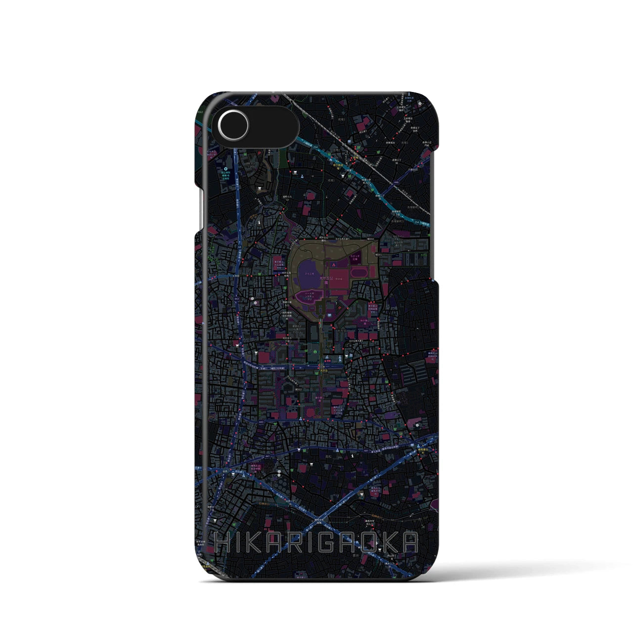 【光が丘】地図柄iPhoneケース（バックカバータイプ・ブラック）iPhone SE（第3 / 第2世代） / 8 / 7 / 6s / 6 用