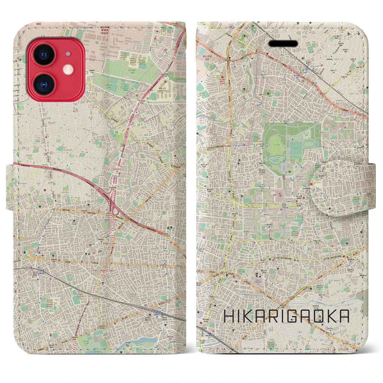 【光が丘】地図柄iPhoneケース（手帳両面タイプ・ナチュラル）iPhone 11 用