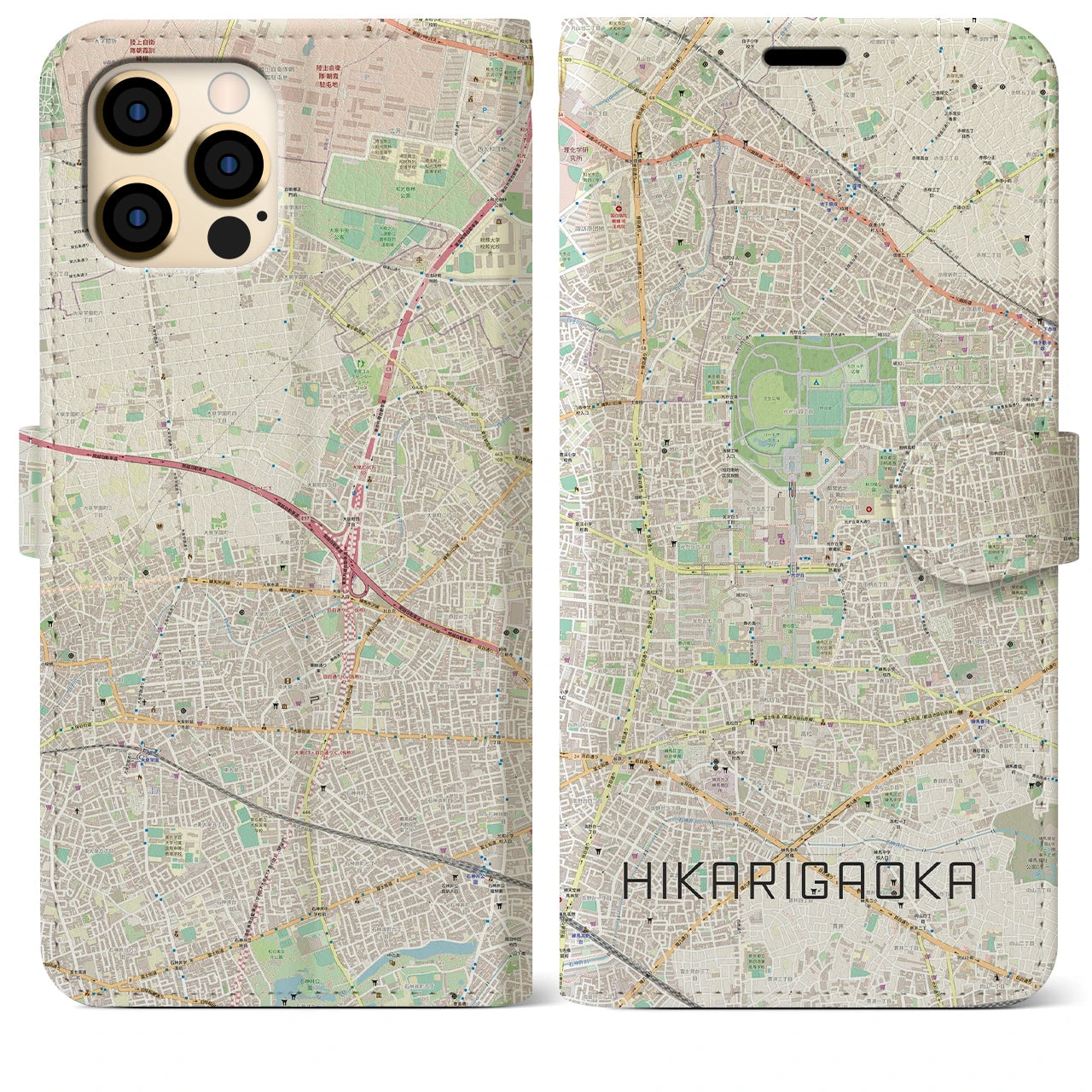【光が丘】地図柄iPhoneケース（手帳両面タイプ・ナチュラル）iPhone 12 Pro Max 用