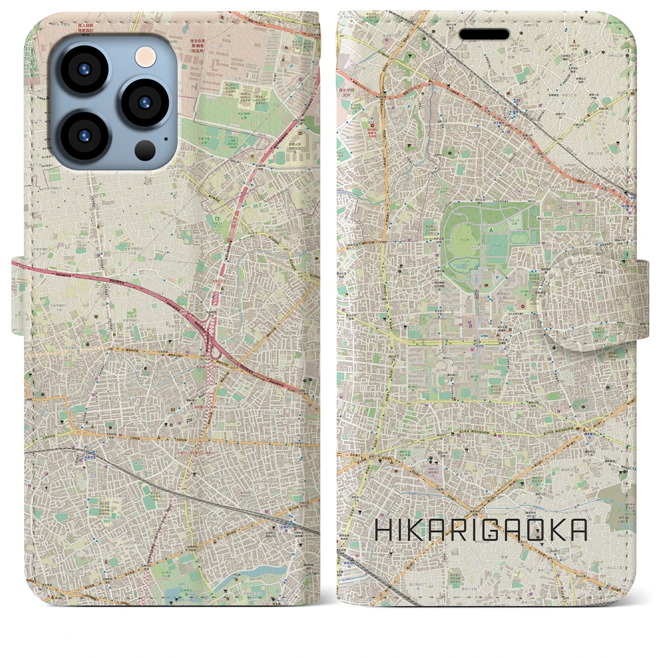 【光が丘】地図柄iPhoneケース（手帳両面タイプ・ナチュラル）iPhone 13 Pro Max 用
