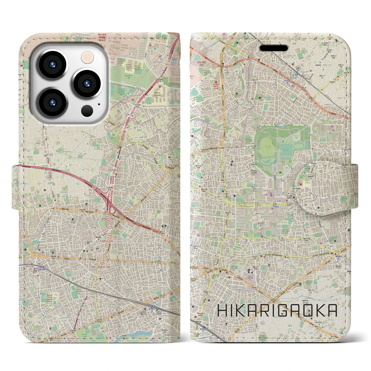 【光が丘】地図柄iPhoneケース（手帳両面タイプ・ナチュラル）iPhone 13 Pro 用
