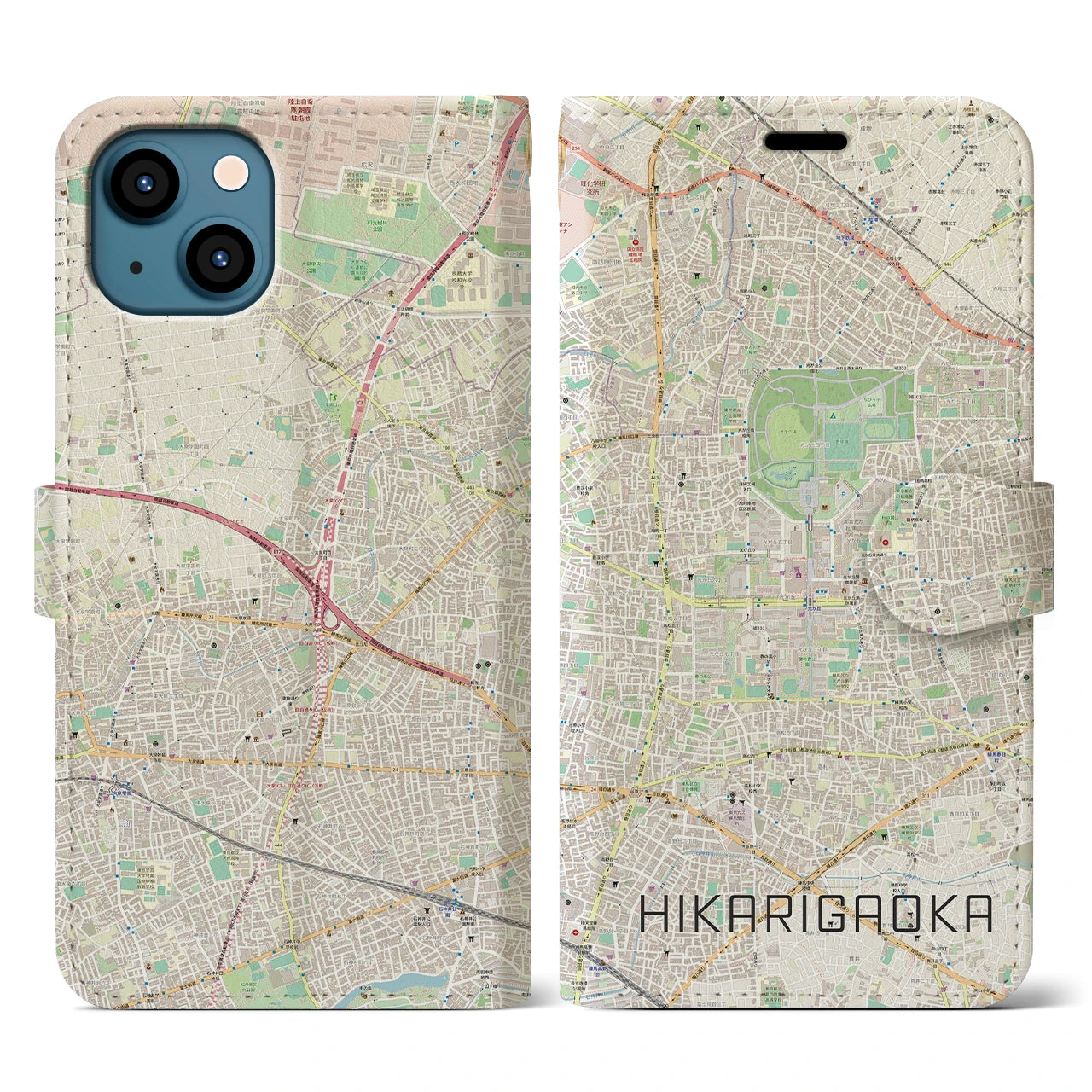 【光が丘】地図柄iPhoneケース（手帳両面タイプ・ナチュラル）iPhone 13 用