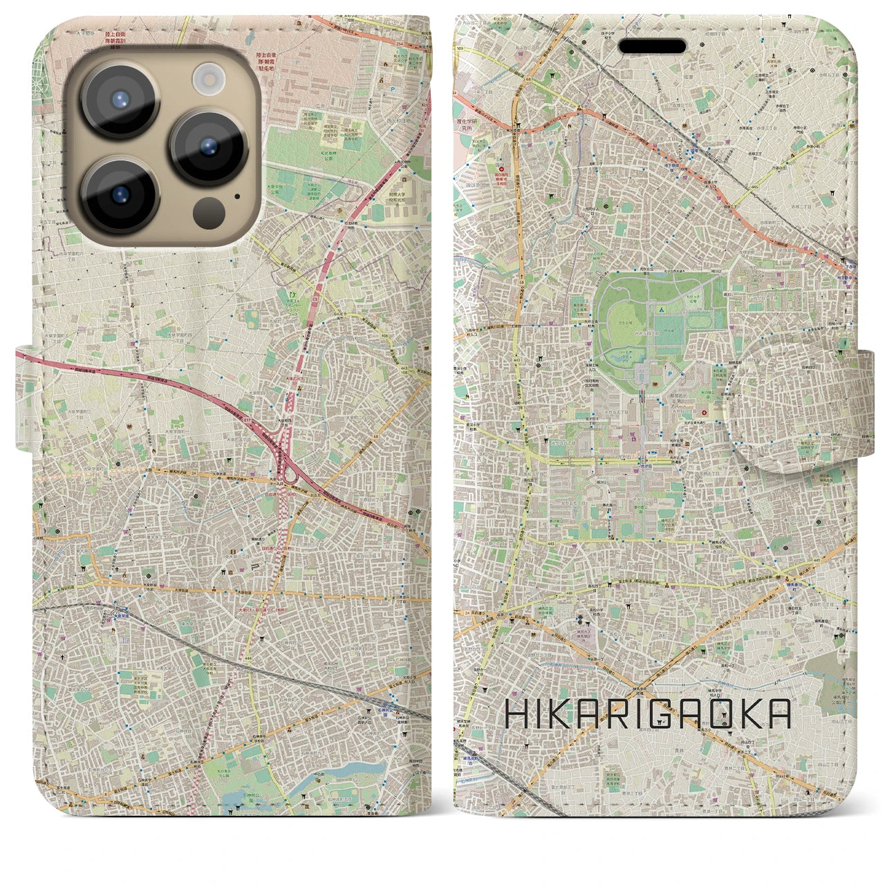 【光が丘】地図柄iPhoneケース（手帳両面タイプ・ナチュラル）iPhone 14 Pro Max 用