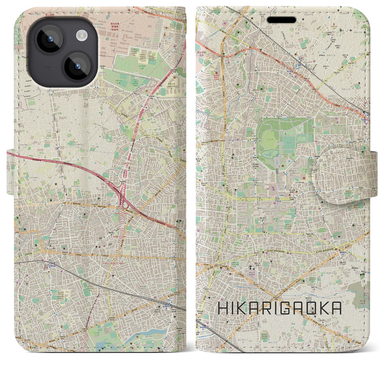 【光が丘】地図柄iPhoneケース（手帳両面タイプ・ナチュラル）iPhone 14 Plus 用