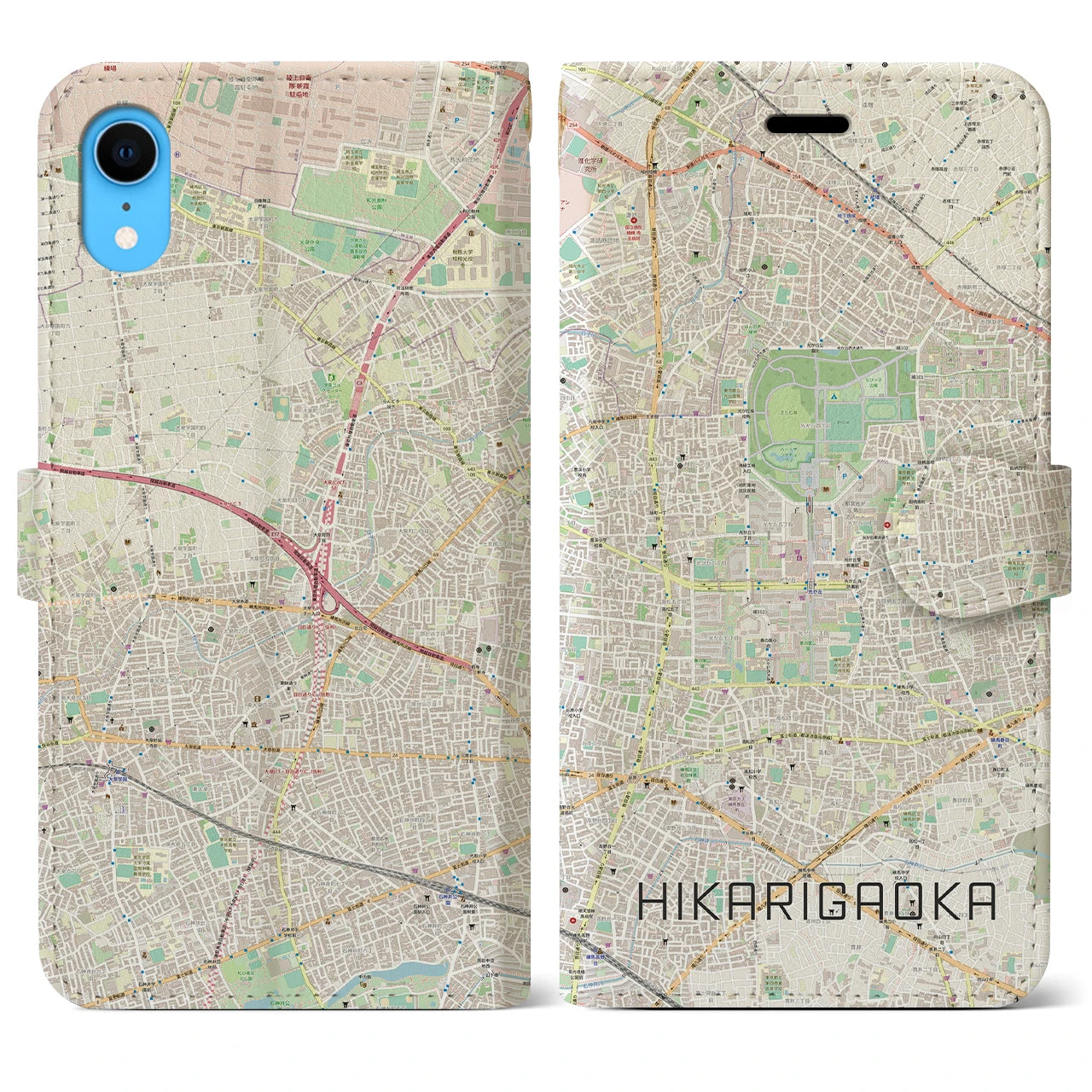 【光が丘】地図柄iPhoneケース（手帳両面タイプ・ナチュラル）iPhone XR 用