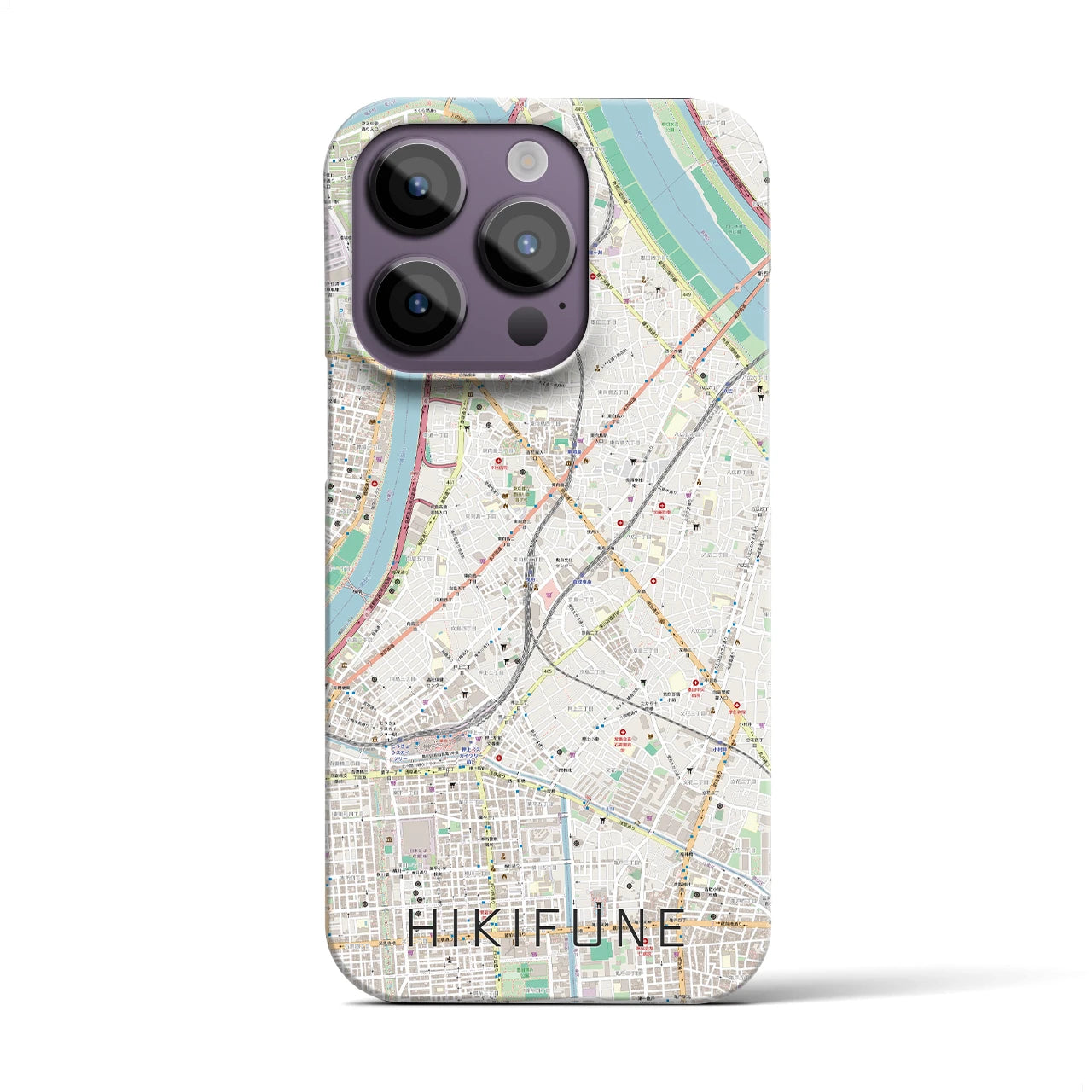 【曳舟】地図柄iPhoneケース（バックカバータイプ・ナチュラル）iPhone 14 Pro 用