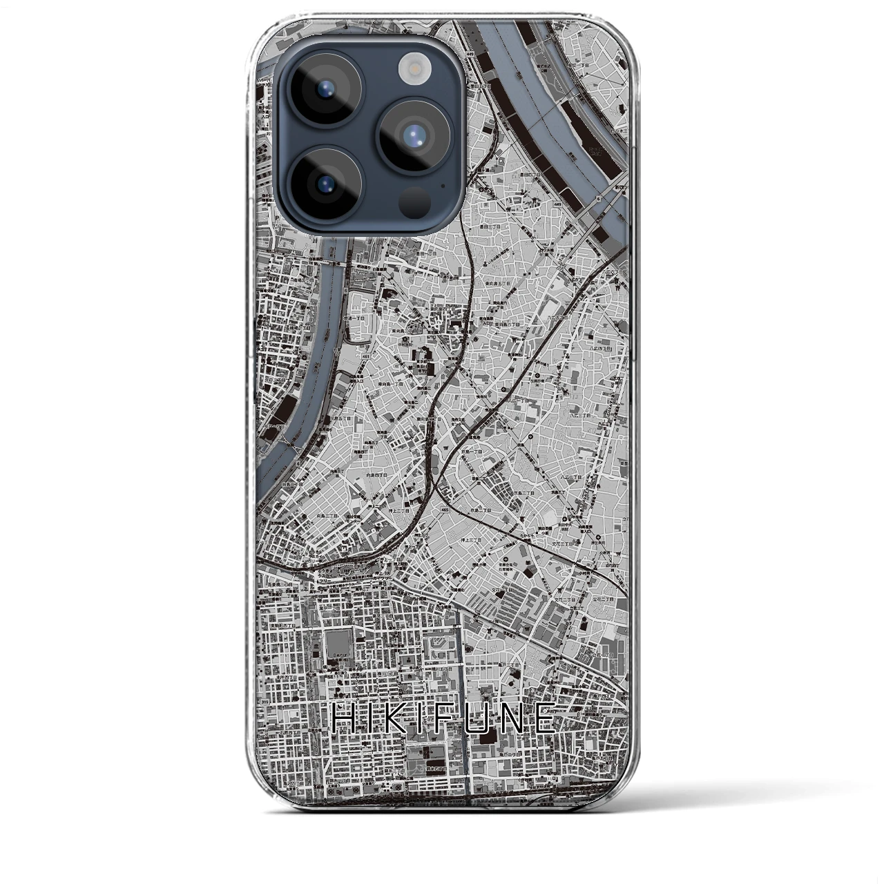 【曳舟】地図柄iPhoneケース（クリアタイプ・モノトーン）iPhone 15 Pro Max 用