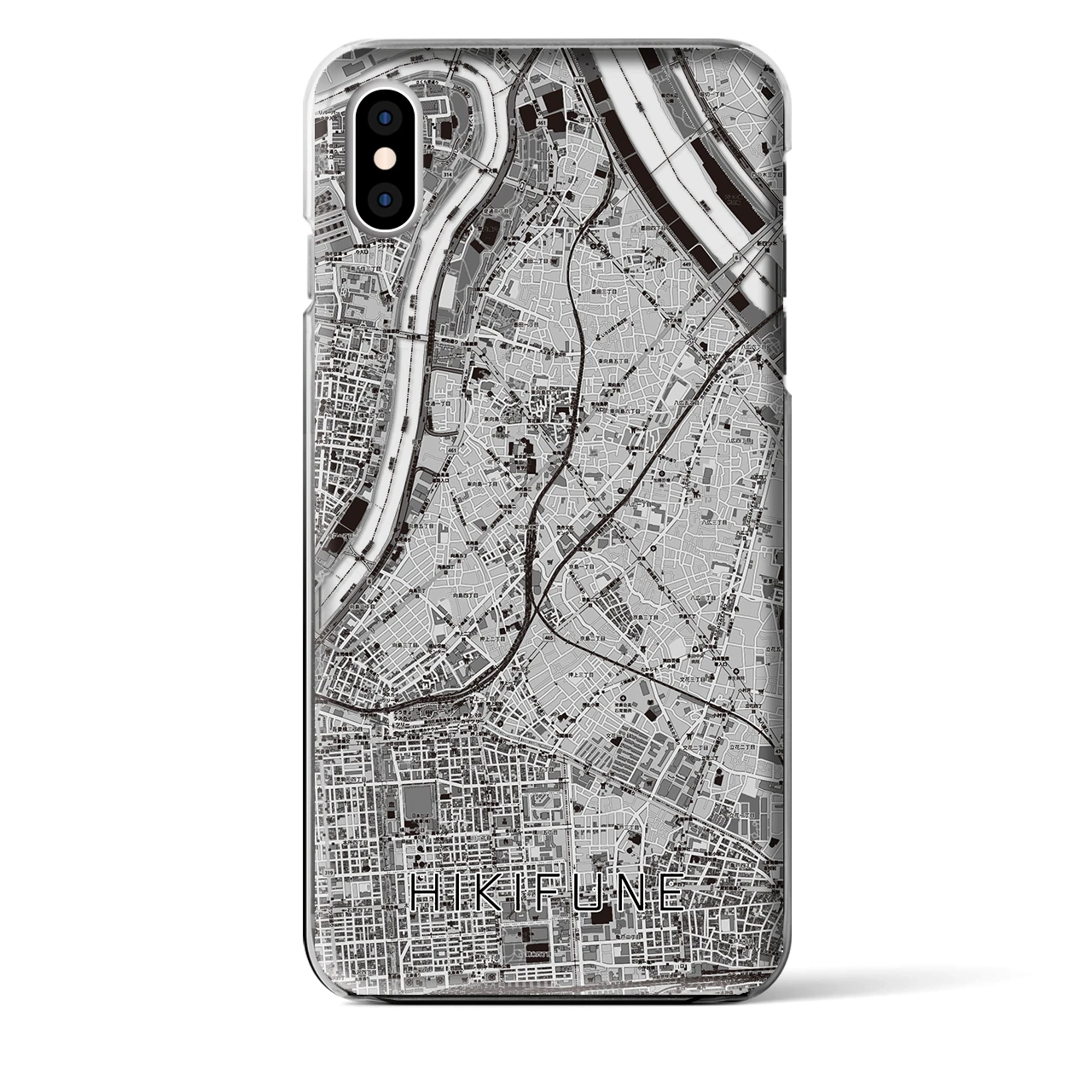 【曳舟】地図柄iPhoneケース（クリアタイプ・モノトーン）iPhone XS Max 用