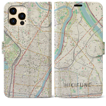 【曳舟（東京都）】地図柄iPhoneケース（手帳タイプ）ナチュラル・iPhone 12 Pro Max 用