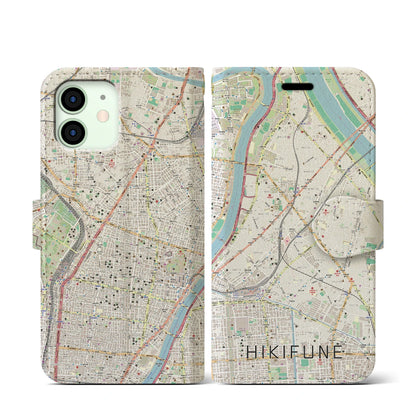 【曳舟（東京都）】地図柄iPhoneケース（手帳タイプ）ナチュラル・iPhone 12 mini 用