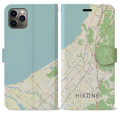【彦根（滋賀県）】地図柄iPhoneケース（手帳タイプ）ナチュラル・iPhone 11 Pro Max 用