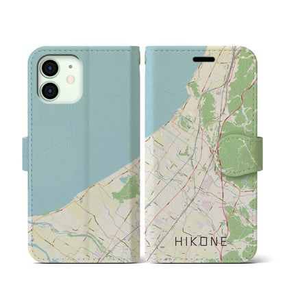 【彦根（滋賀県）】地図柄iPhoneケース（手帳タイプ）ナチュラル・iPhone 12 mini 用