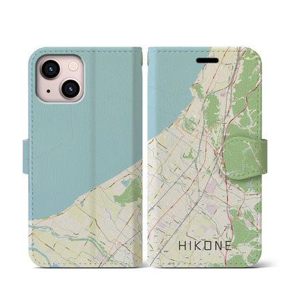 【彦根（滋賀県）】地図柄iPhoneケース（手帳タイプ）ナチュラル・iPhone 13 mini 用