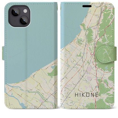 【彦根（滋賀県）】地図柄iPhoneケース（手帳タイプ）ナチュラル・iPhone 14 Plus 用