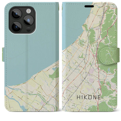 【彦根（滋賀県）】地図柄iPhoneケース（手帳タイプ）ナチュラル・iPhone 15 Pro Max 用