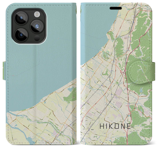【彦根】地図柄iPhoneケース（手帳両面タイプ・ナチュラル）iPhone 15 Pro Max 用