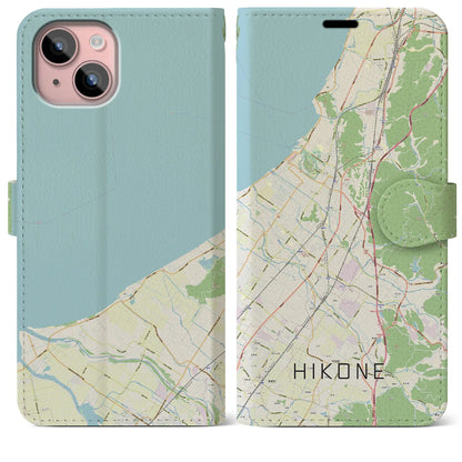 【彦根（滋賀県）】地図柄iPhoneケース（手帳タイプ）ナチュラル・iPhone 15 Plus 用