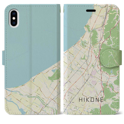 【彦根（滋賀県）】地図柄iPhoneケース（手帳タイプ）ナチュラル・iPhone XS Max 用