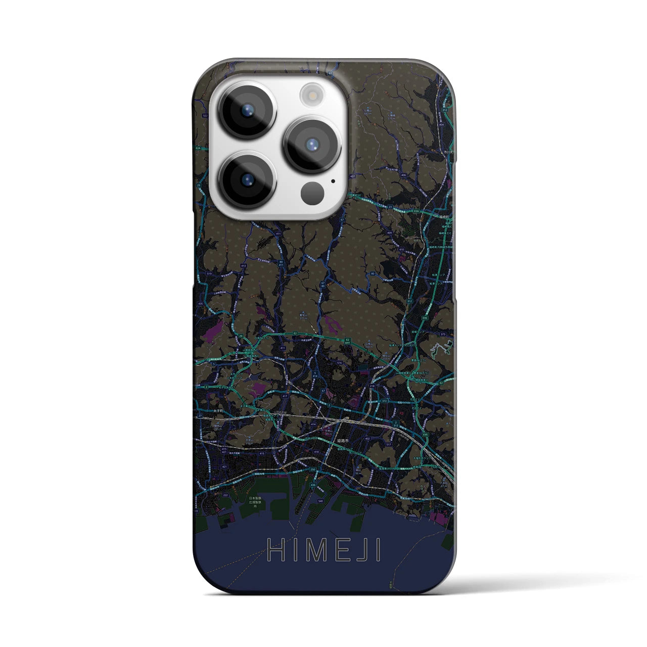 【姫路2】地図柄iPhoneケース（バックカバータイプ・ブラック）iPhone 14 Pro 用