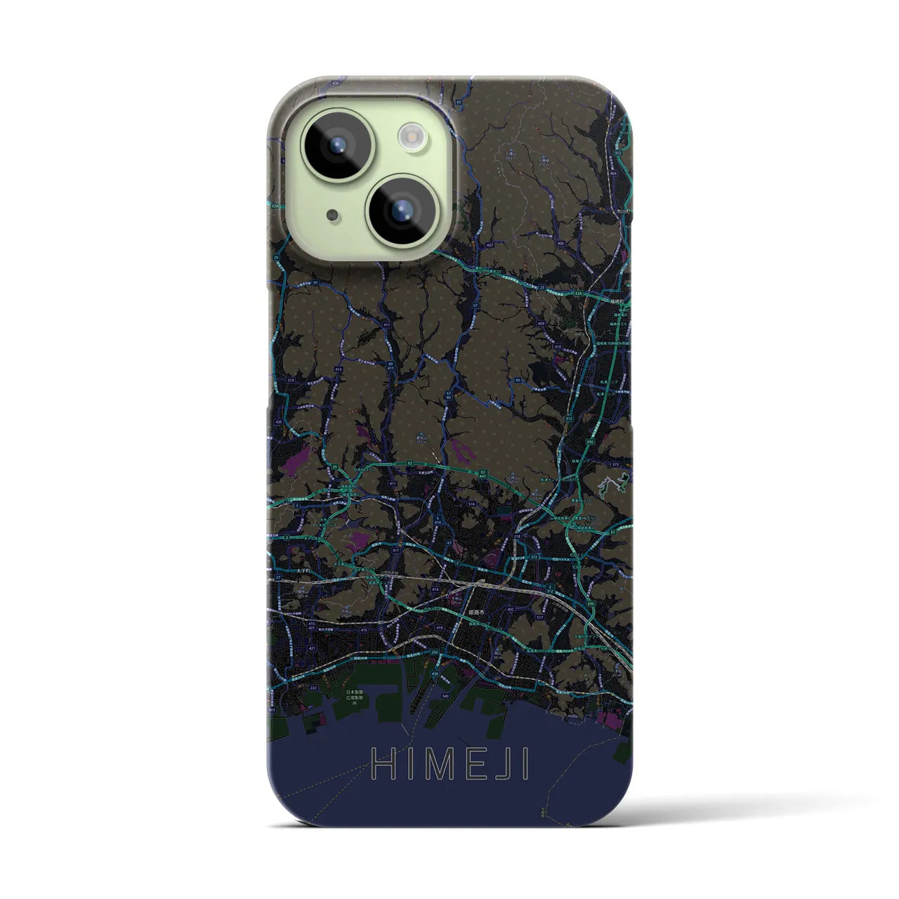 【姫路2】地図柄iPhoneケース（バックカバータイプ・ブラック）iPhone 15 用