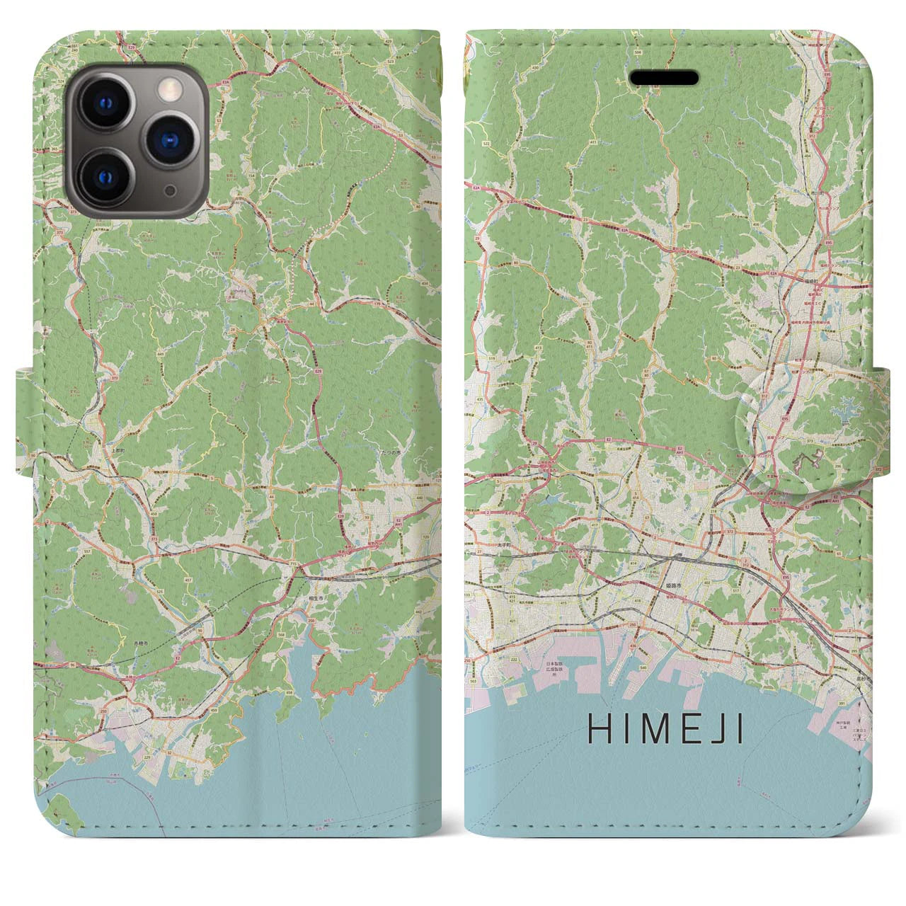 【姫路2】地図柄iPhoneケース（手帳両面タイプ・ナチュラル）iPhone 11 Pro Max 用