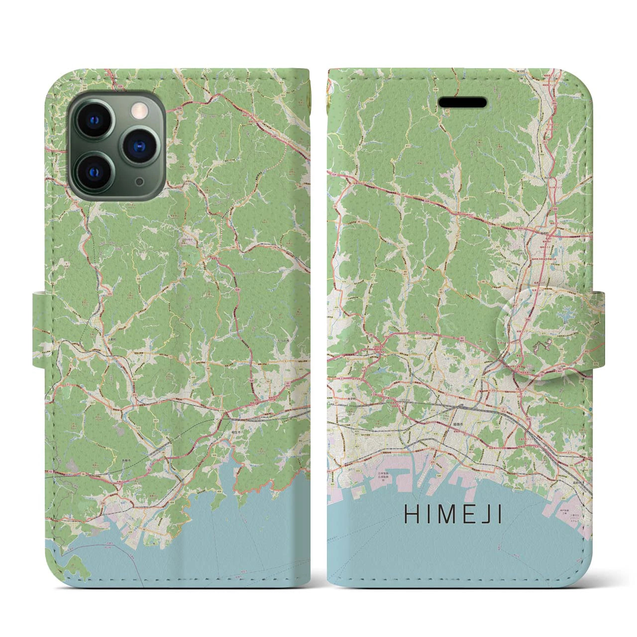 【姫路2】地図柄iPhoneケース（手帳両面タイプ・ナチュラル）iPhone 11 Pro 用