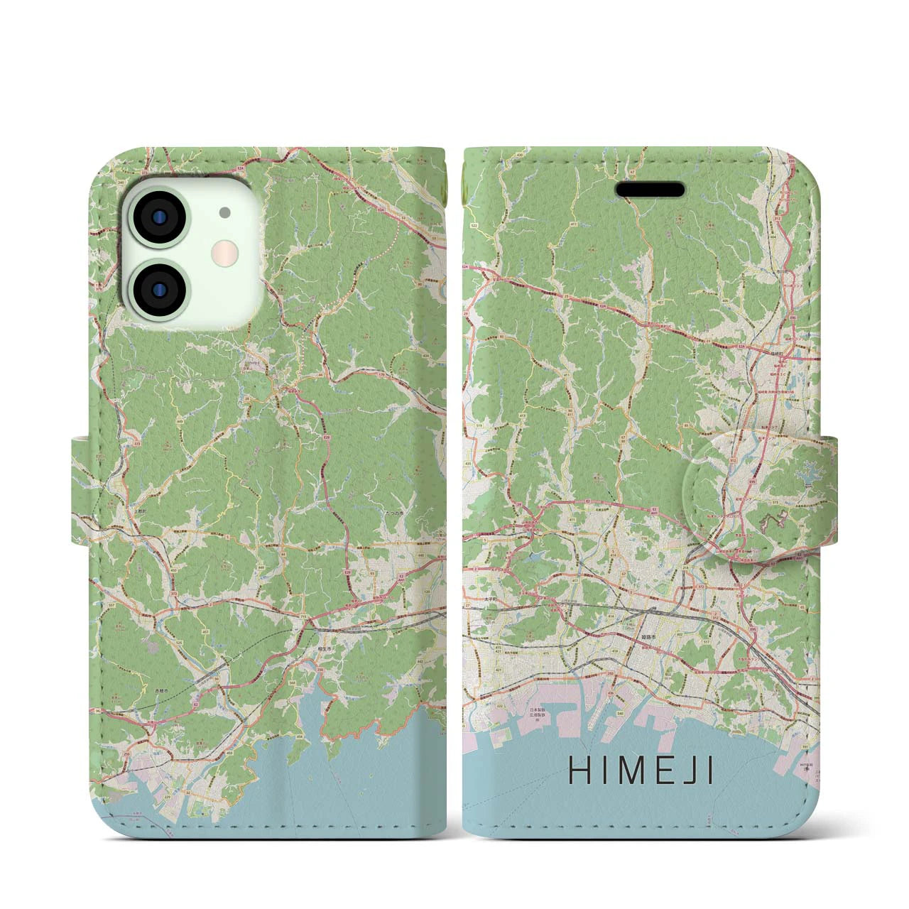 【姫路2】地図柄iPhoneケース（手帳両面タイプ・ナチュラル）iPhone 12 mini 用