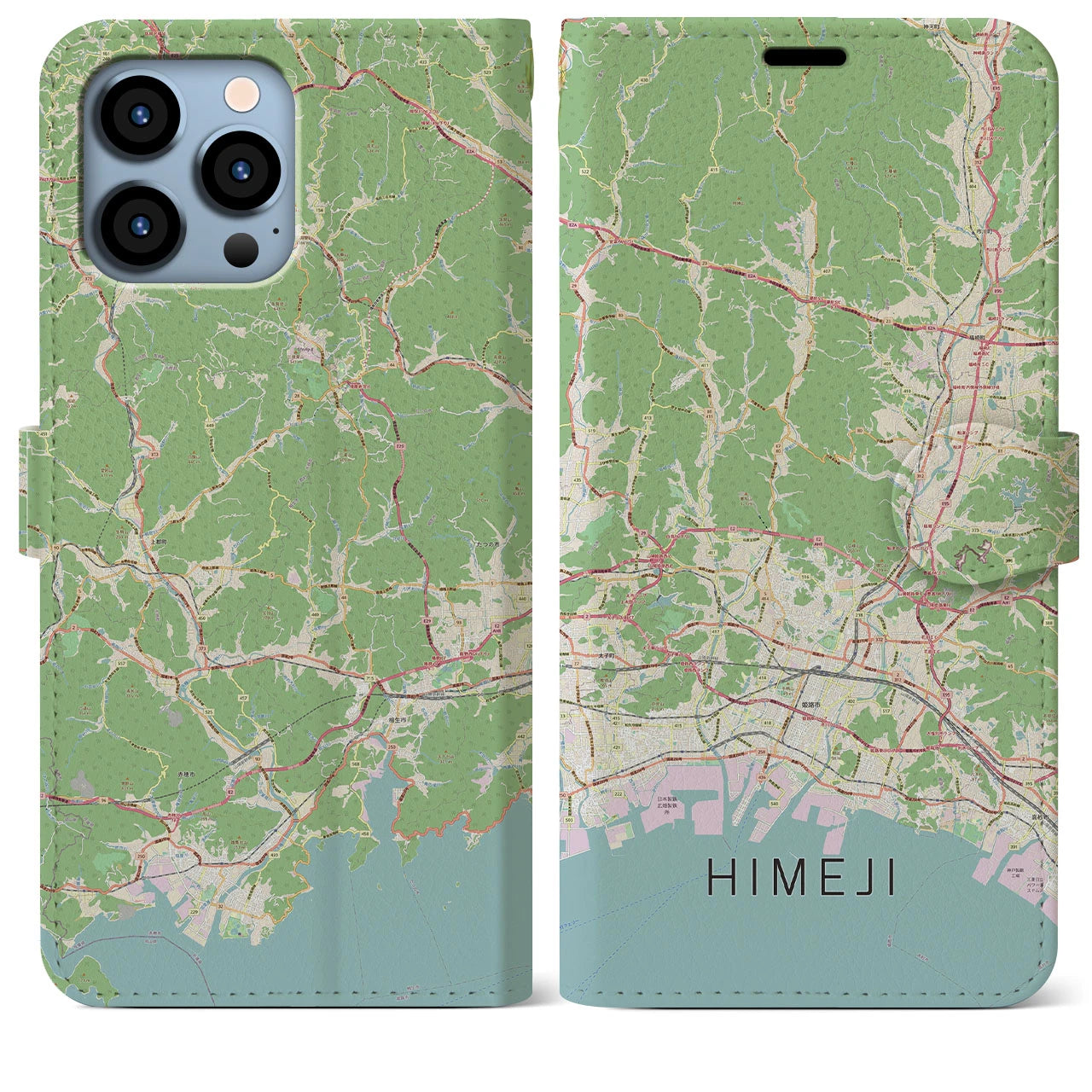 【姫路2】地図柄iPhoneケース（手帳両面タイプ・ナチュラル）iPhone 13 Pro Max 用