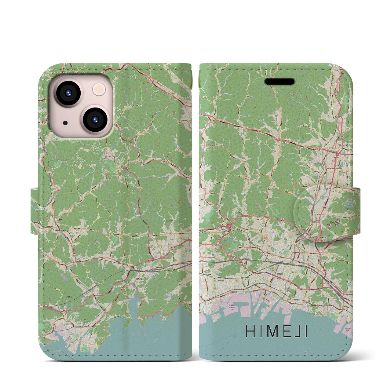 【姫路2】地図柄iPhoneケース（手帳両面タイプ・ナチュラル）iPhone 13 mini 用
