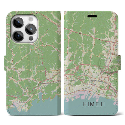 【姫路2（兵庫県）】地図柄iPhoneケース（手帳タイプ）ナチュラル・iPhone 14 Pro 用
