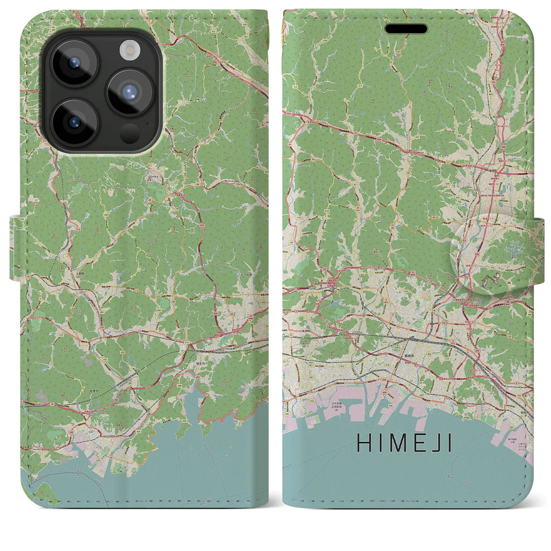 【姫路2】地図柄iPhoneケース（手帳両面タイプ・ナチュラル）iPhone 15 Pro Max 用