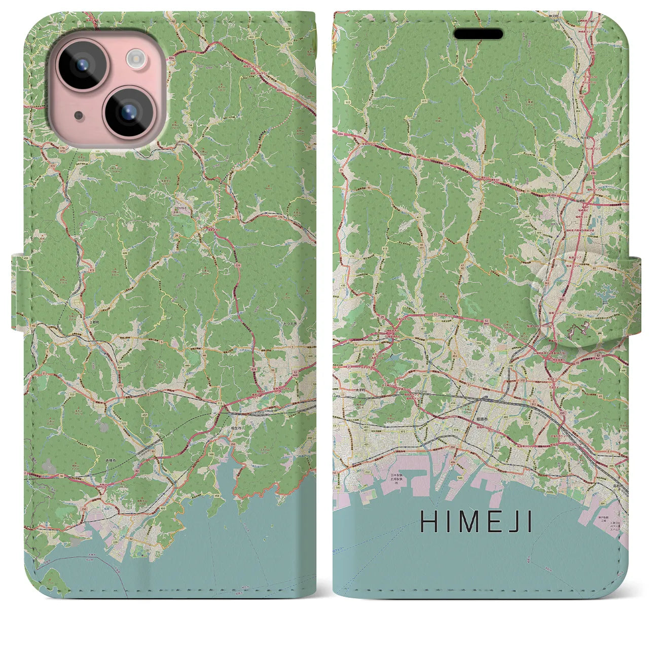 【姫路2】地図柄iPhoneケース（手帳両面タイプ・ナチュラル）iPhone 15 Plus 用