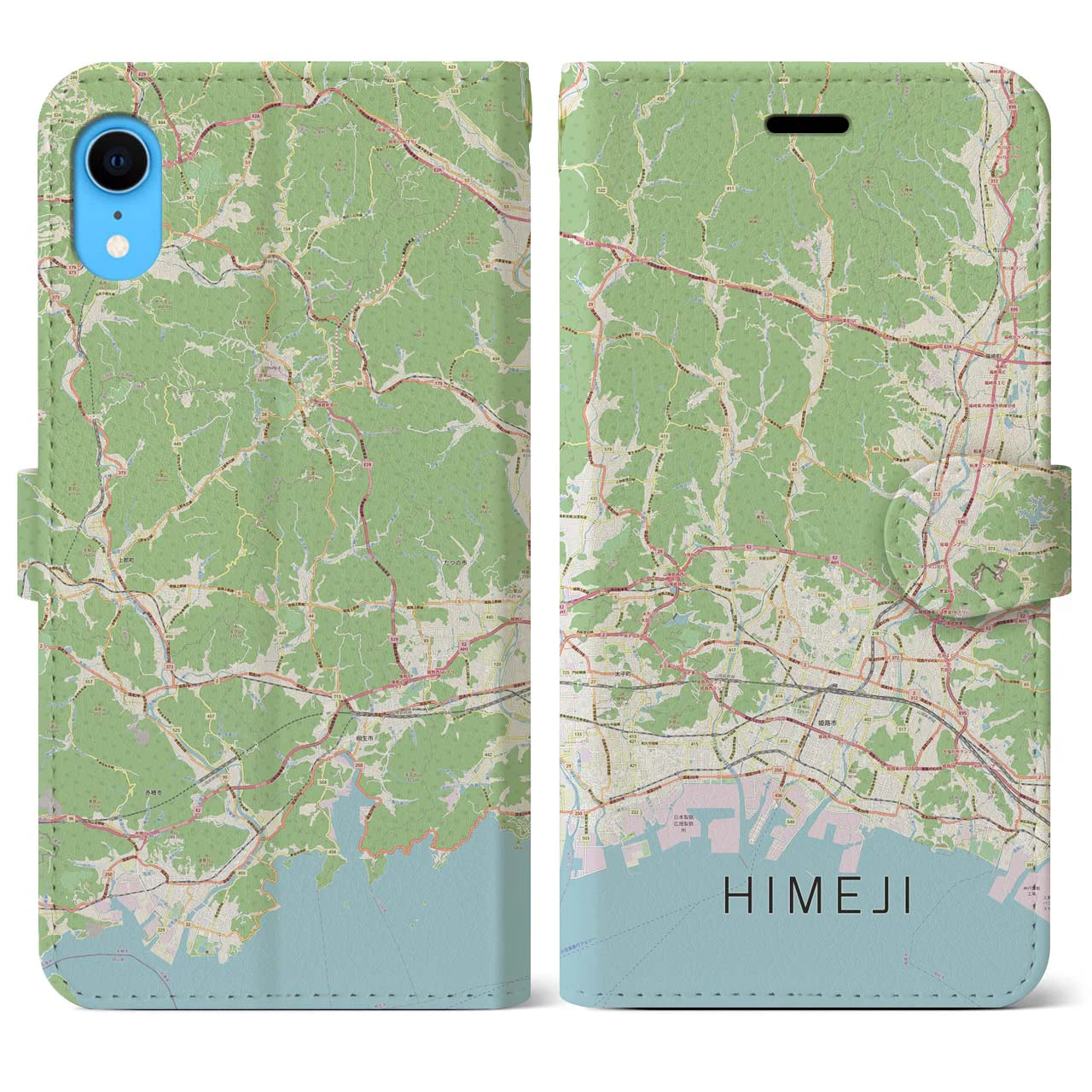 【姫路2】地図柄iPhoneケース（手帳両面タイプ・ナチュラル）iPhone XR 用