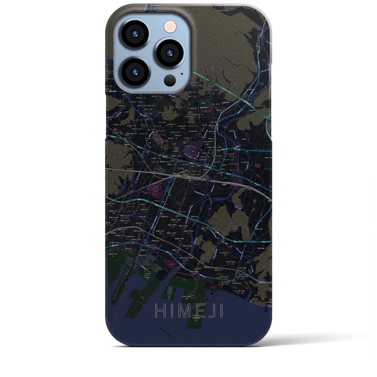 【姫路】地図柄iPhoneケース（バックカバータイプ・ブラック）iPhone 13 Pro Max 用