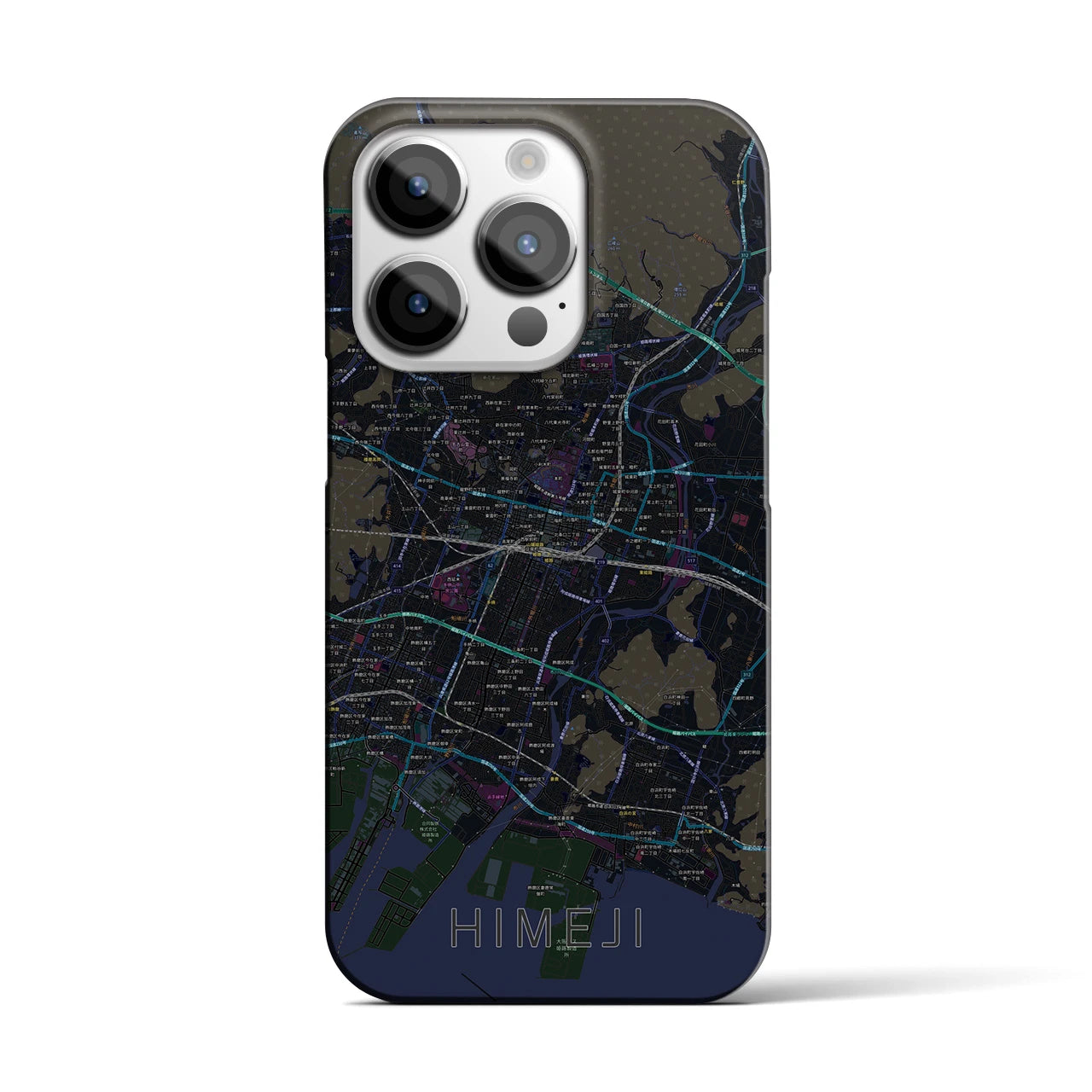 【姫路】地図柄iPhoneケース（バックカバータイプ・ブラック）iPhone 14 Pro 用