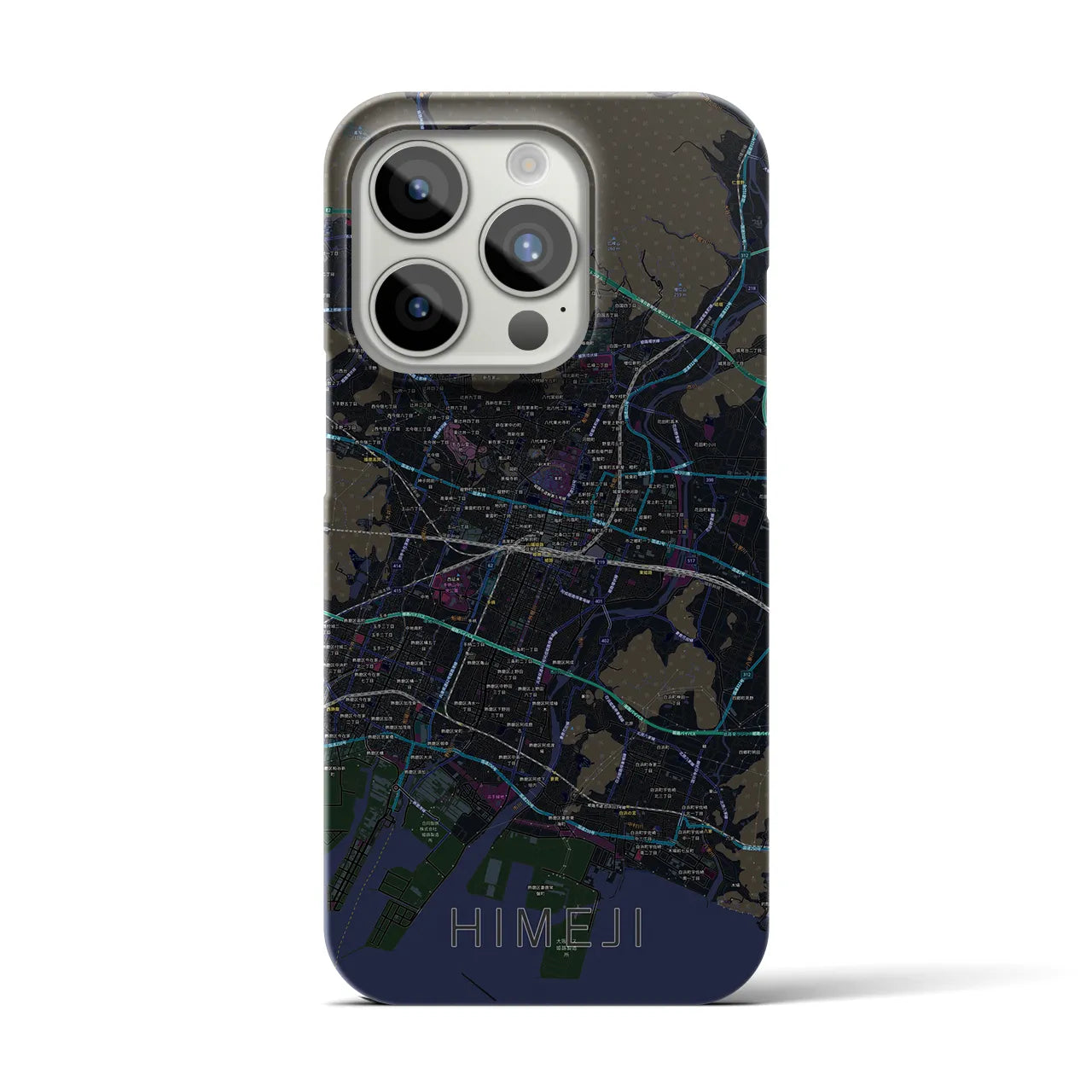 【姫路】地図柄iPhoneケース（バックカバータイプ・ブラック）iPhone 15 Pro 用