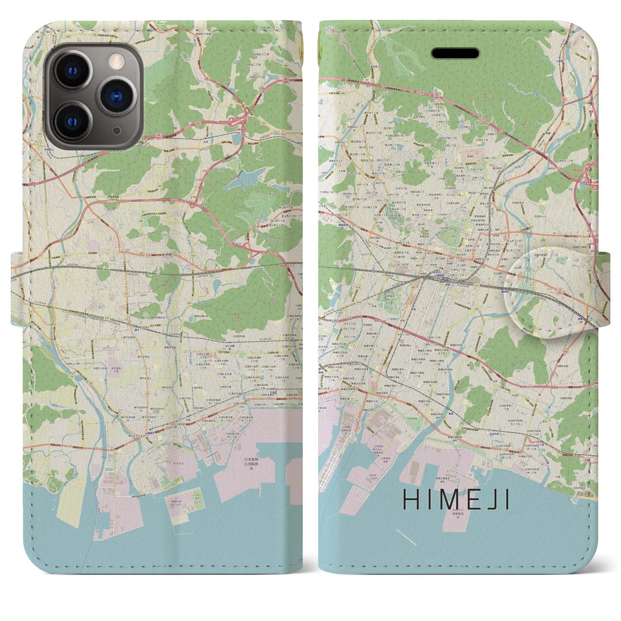 【姫路】地図柄iPhoneケース（手帳両面タイプ・ナチュラル）iPhone 11 Pro Max 用