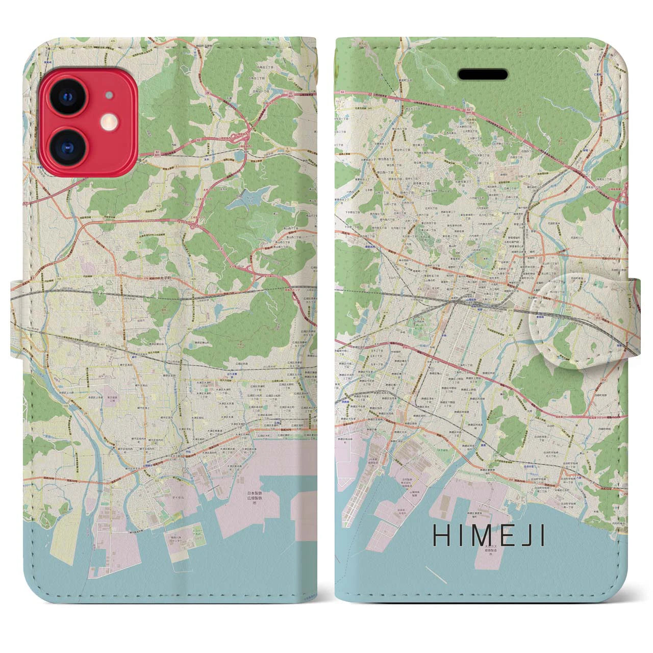 【姫路】地図柄iPhoneケース（手帳両面タイプ・ナチュラル）iPhone 11 用