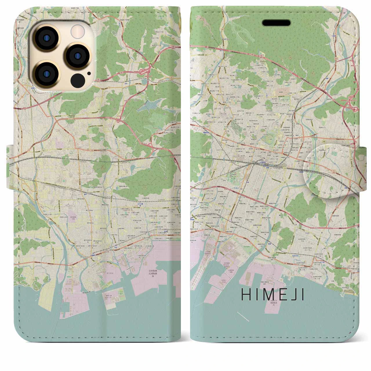 【姫路】地図柄iPhoneケース（手帳両面タイプ・ナチュラル）iPhone 12 Pro Max 用