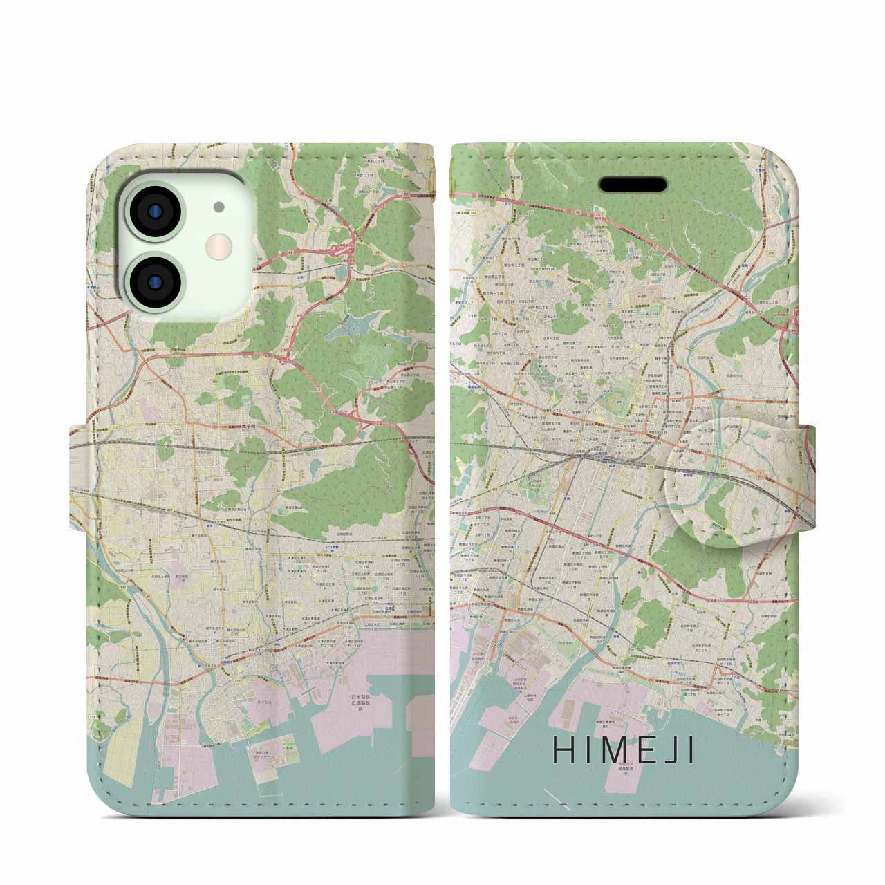 【姫路】地図柄iPhoneケース（手帳両面タイプ・ナチュラル）iPhone 12 mini 用