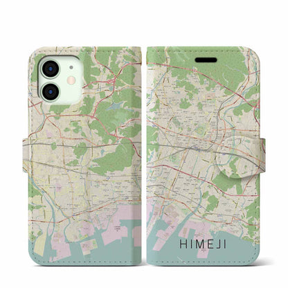 【姫路（兵庫県）】地図柄iPhoneケース（手帳タイプ）ナチュラル・iPhone 12 mini 用