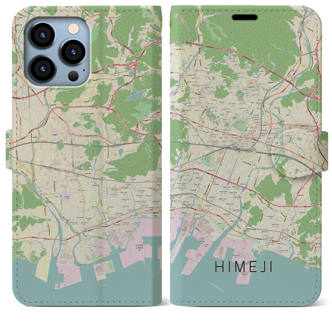 【姫路】地図柄iPhoneケース（手帳両面タイプ・ナチュラル）iPhone 13 Pro Max 用