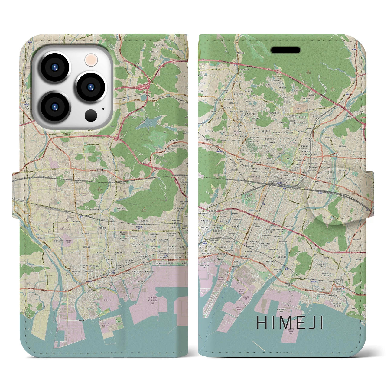 【姫路】地図柄iPhoneケース（手帳両面タイプ・ナチュラル）iPhone 13 Pro 用
