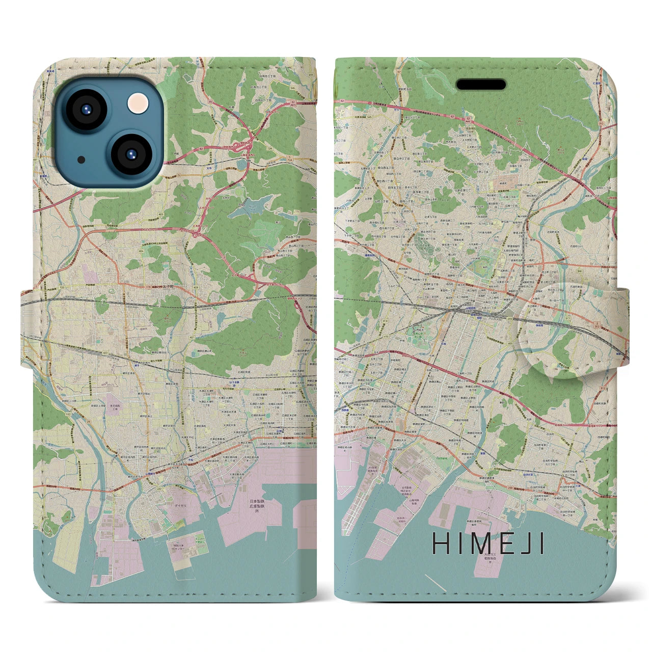 【姫路】地図柄iPhoneケース（手帳両面タイプ・ナチュラル）iPhone 13 用