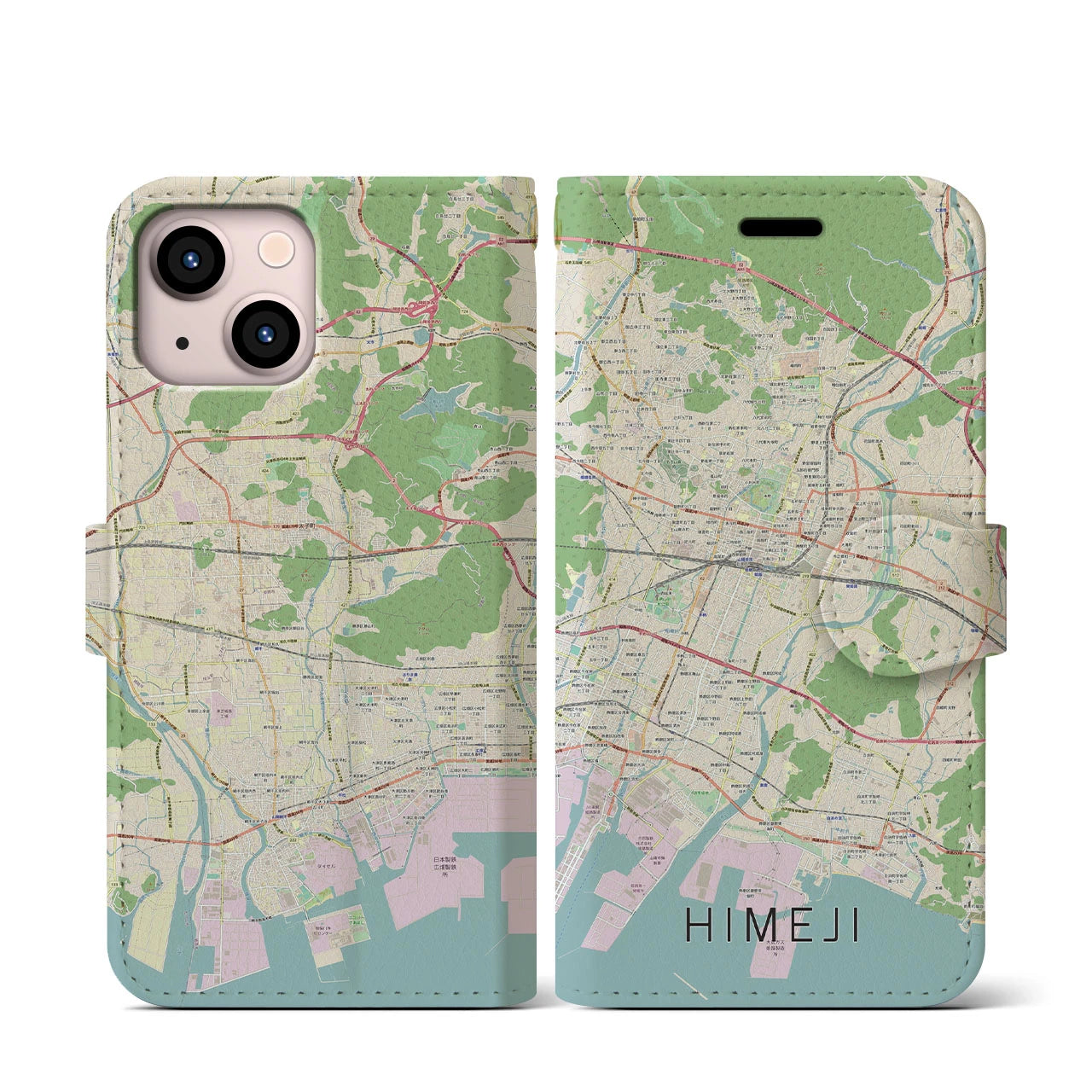 【姫路】地図柄iPhoneケース（手帳両面タイプ・ナチュラル）iPhone 13 mini 用