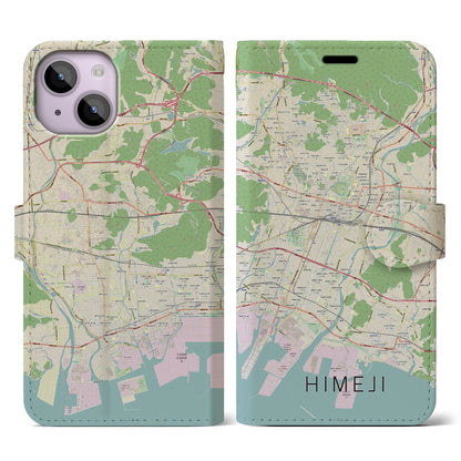 【姫路（兵庫県）】地図柄iPhoneケース（手帳タイプ）ナチュラル・iPhone 14 用
