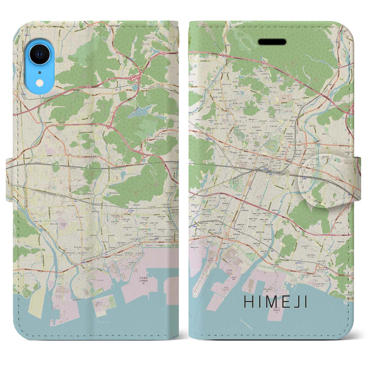 【姫路】地図柄iPhoneケース（手帳両面タイプ・ナチュラル）iPhone XR 用