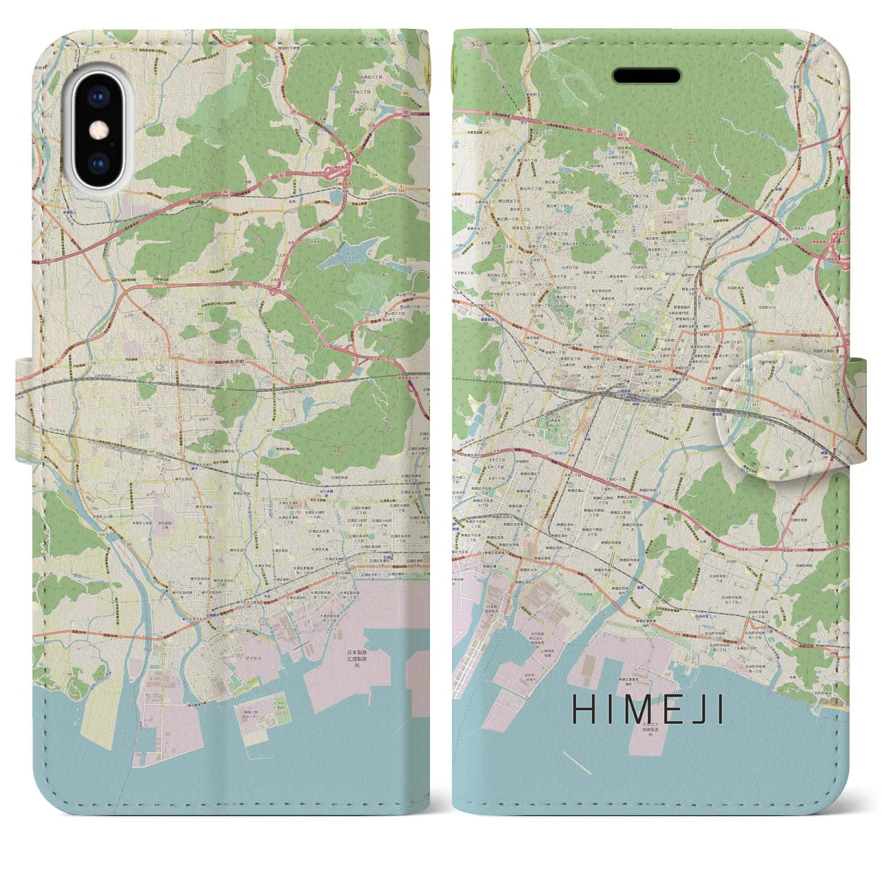 【姫路】地図柄iPhoneケース（手帳両面タイプ・ナチュラル）iPhone XS Max 用