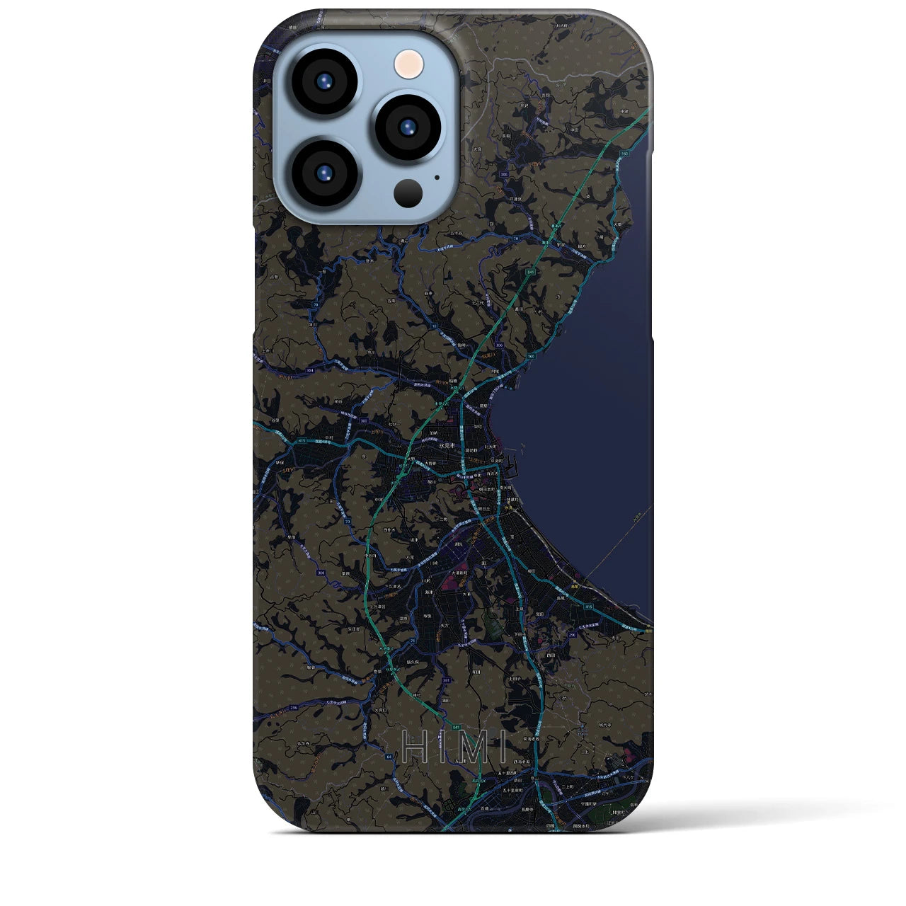 【氷見】地図柄iPhoneケース（バックカバータイプ・ブラック）iPhone 13 Pro Max 用