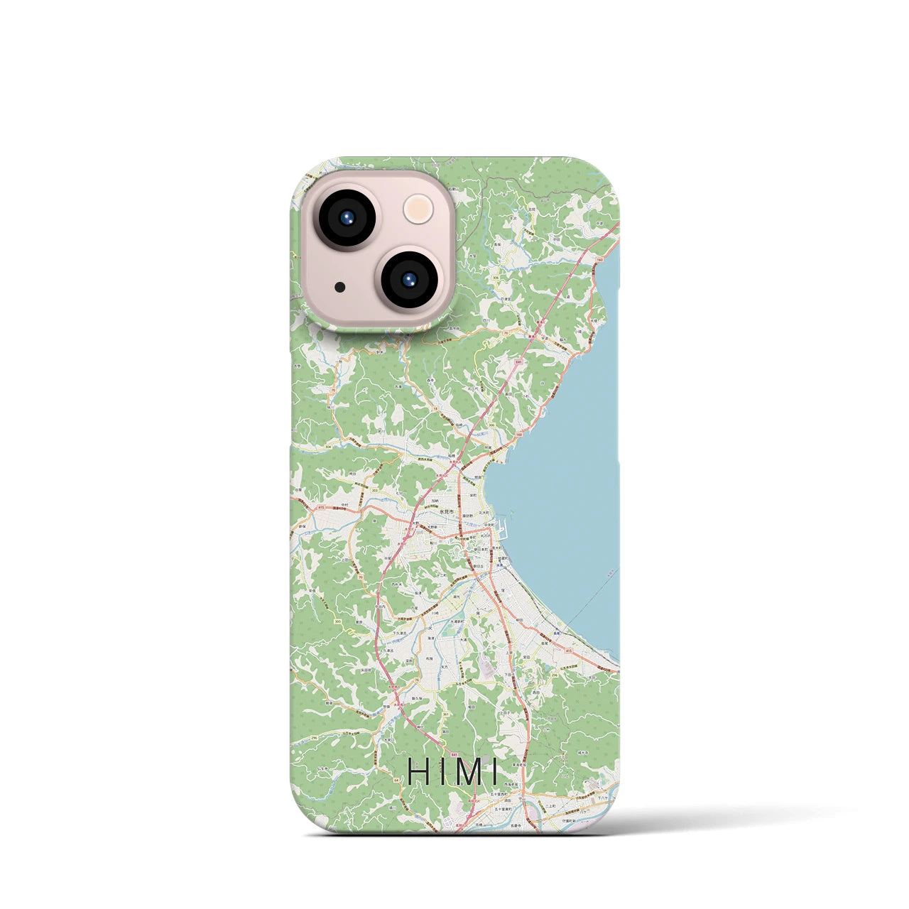 【氷見】地図柄iPhoneケース（バックカバータイプ・ナチュラル）iPhone 13 mini 用